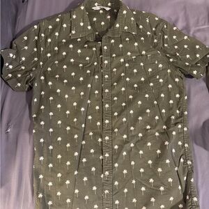 Bershka Olive Palm Print Casual Shirt